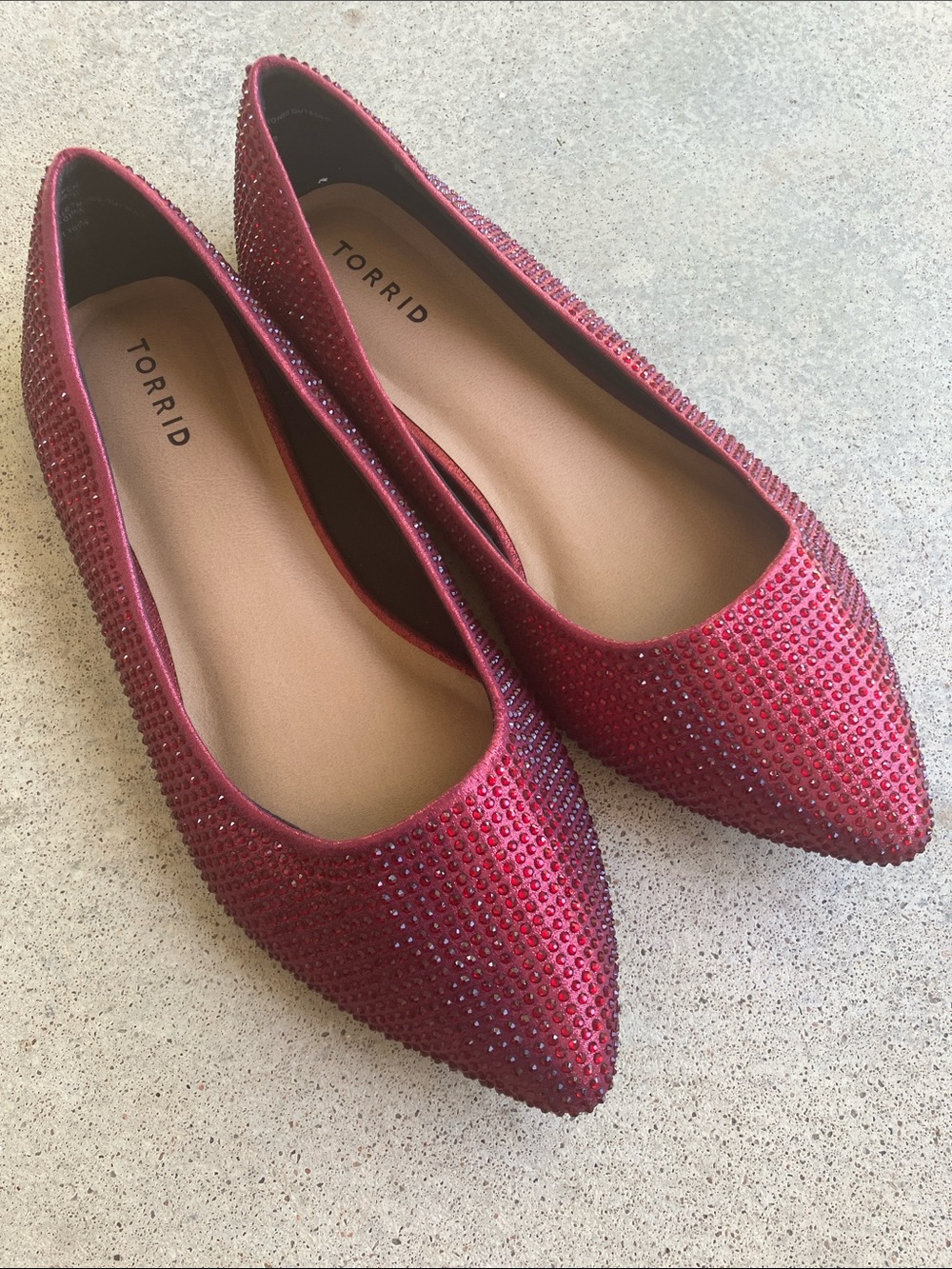 torrid Sparkly Red Rhinestone Pointed Toe Flats, 12WW